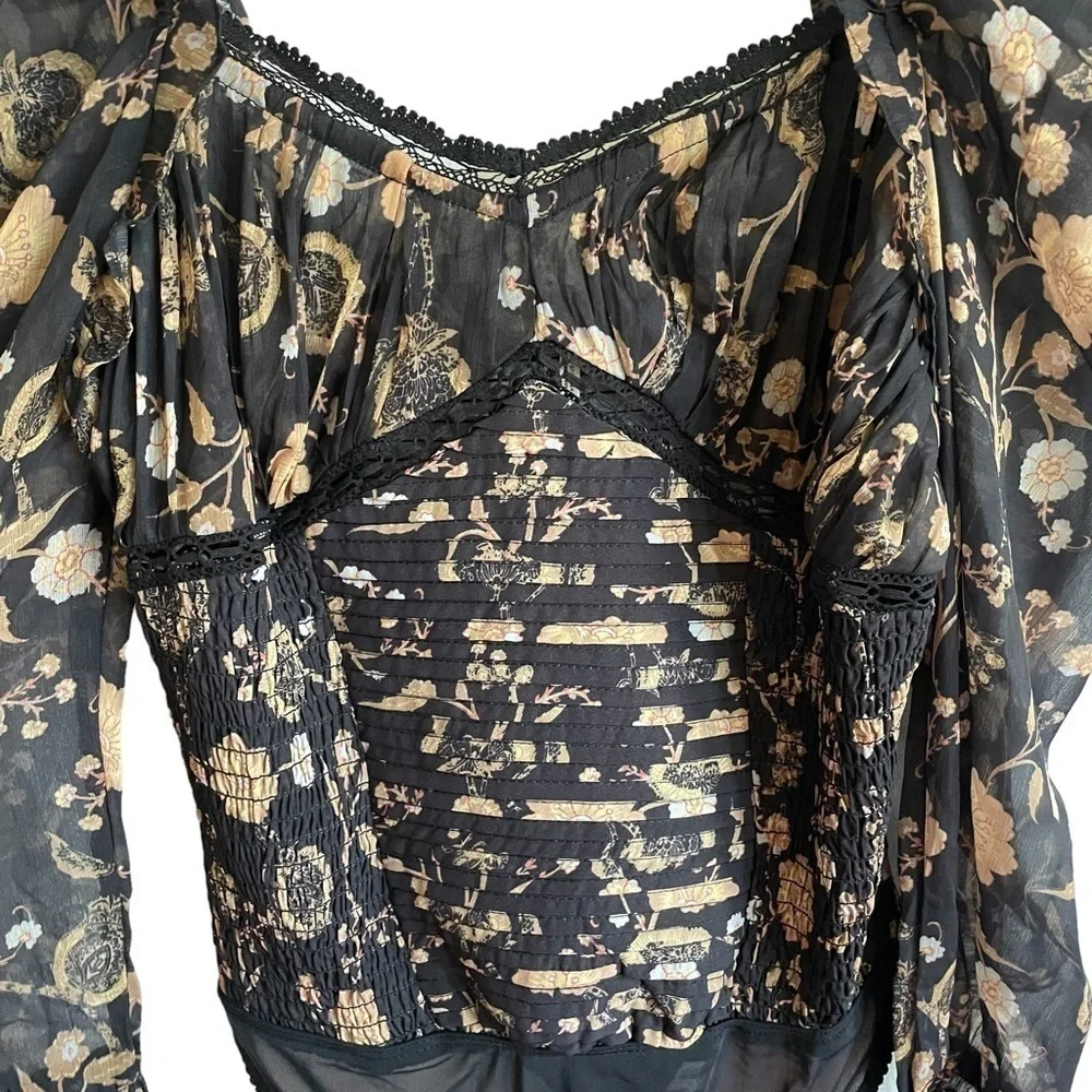 NEW Free People Brunch Date Bodysuit, Black Combo, Size XS